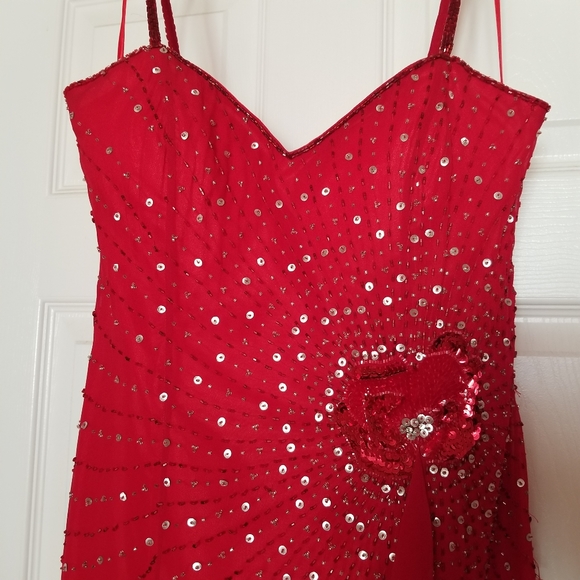 Elegant Red Silk Evening Dress with Sequins and Beads, Size 8 - Picture 10 of 11